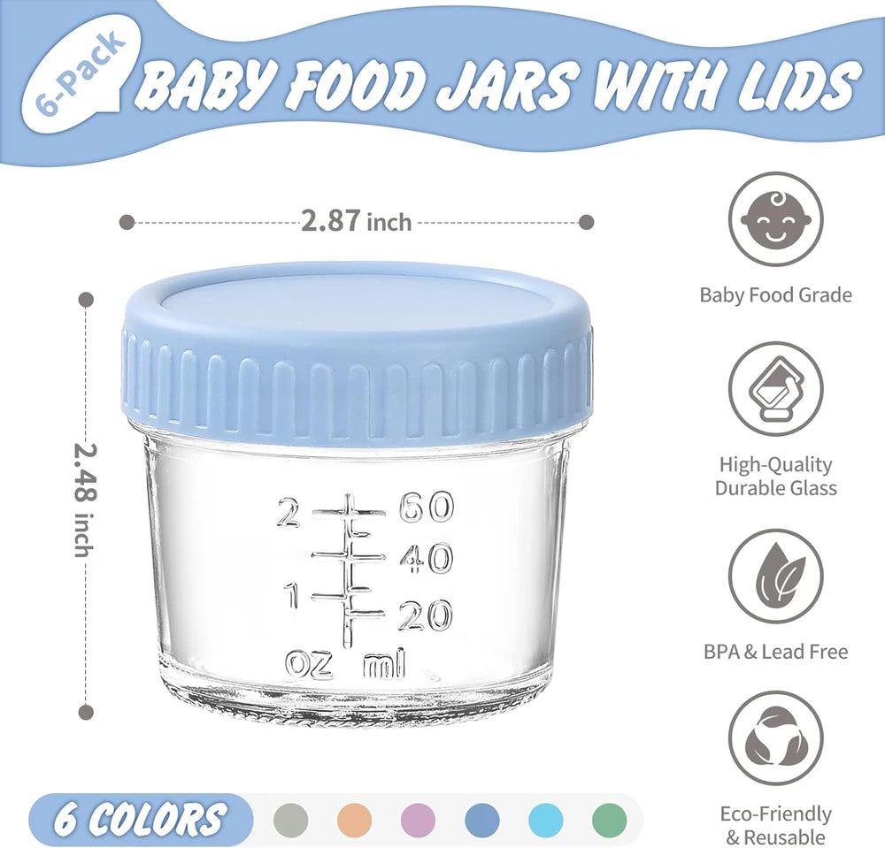 DRKIO Glass Baby Food Storage Jars - 6 Pack