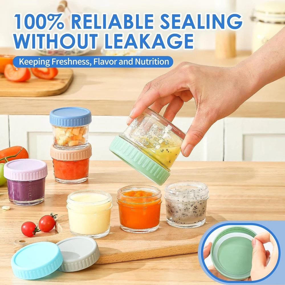 DRKIO Glass Baby Food Storage Jars - 6 Pack