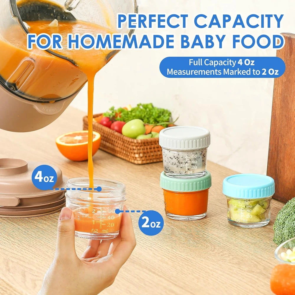 DRKIO Glass Baby Food Storage Jars - 6 Pack