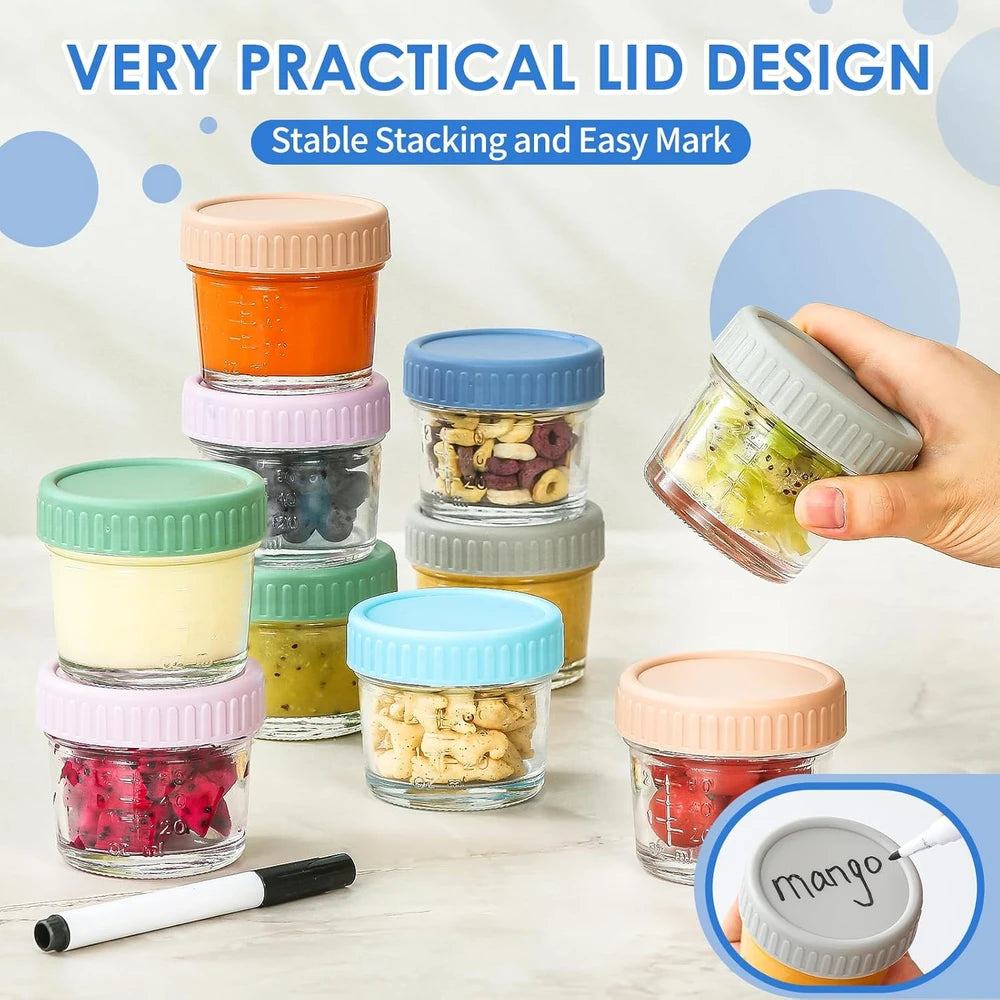 DRKIO Glass Baby Food Storage Jars - 6 Pack