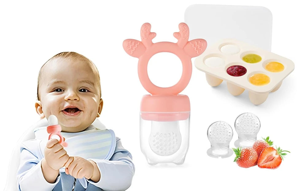 Silicone Baby Fruit Feeders with Freezer Tray for Batch Prep.