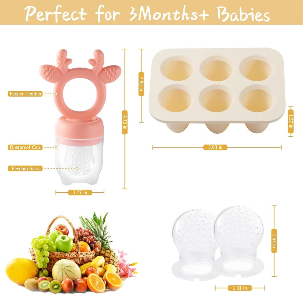 Silicone Baby Fruit Feeders with Freezer Tray for Batch Prep.