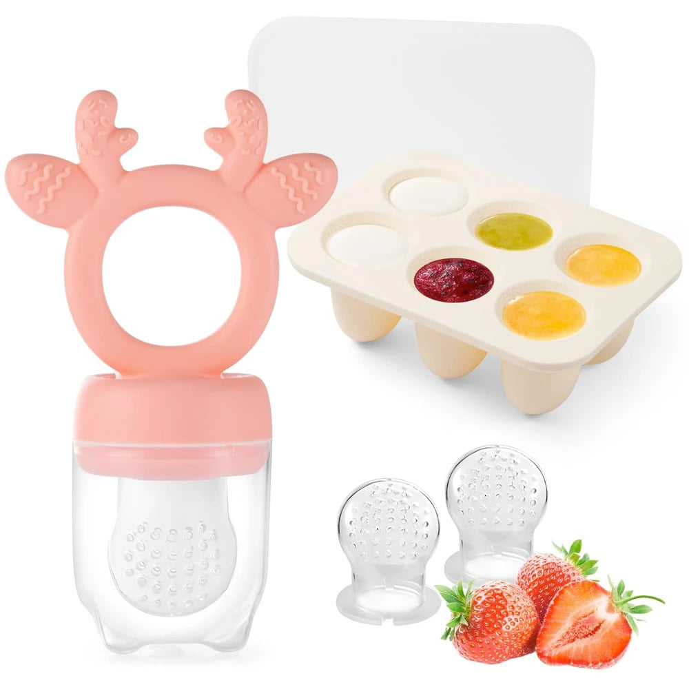 Silicone Baby Fruit Feeders with Freezer Tray for Batch Prep.