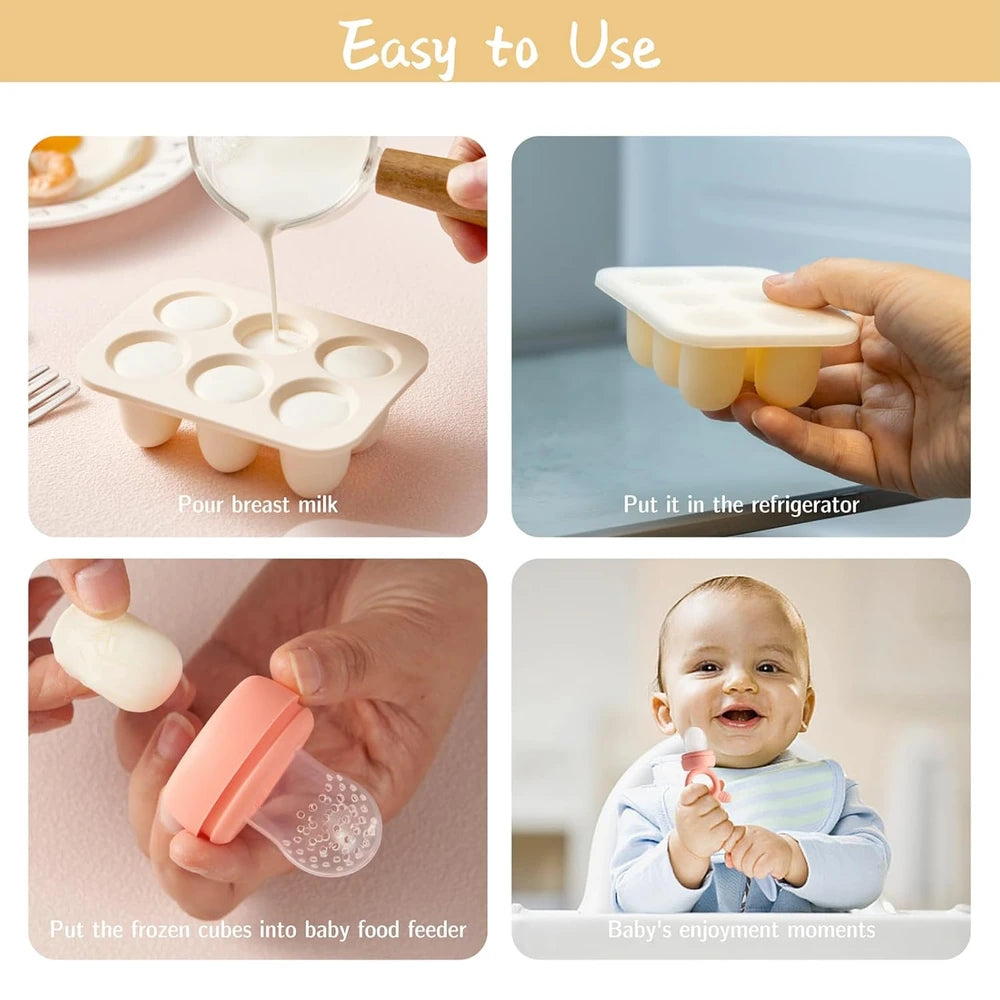 Silicone Baby Fruit Feeders with Freezer Tray for Batch Prep.