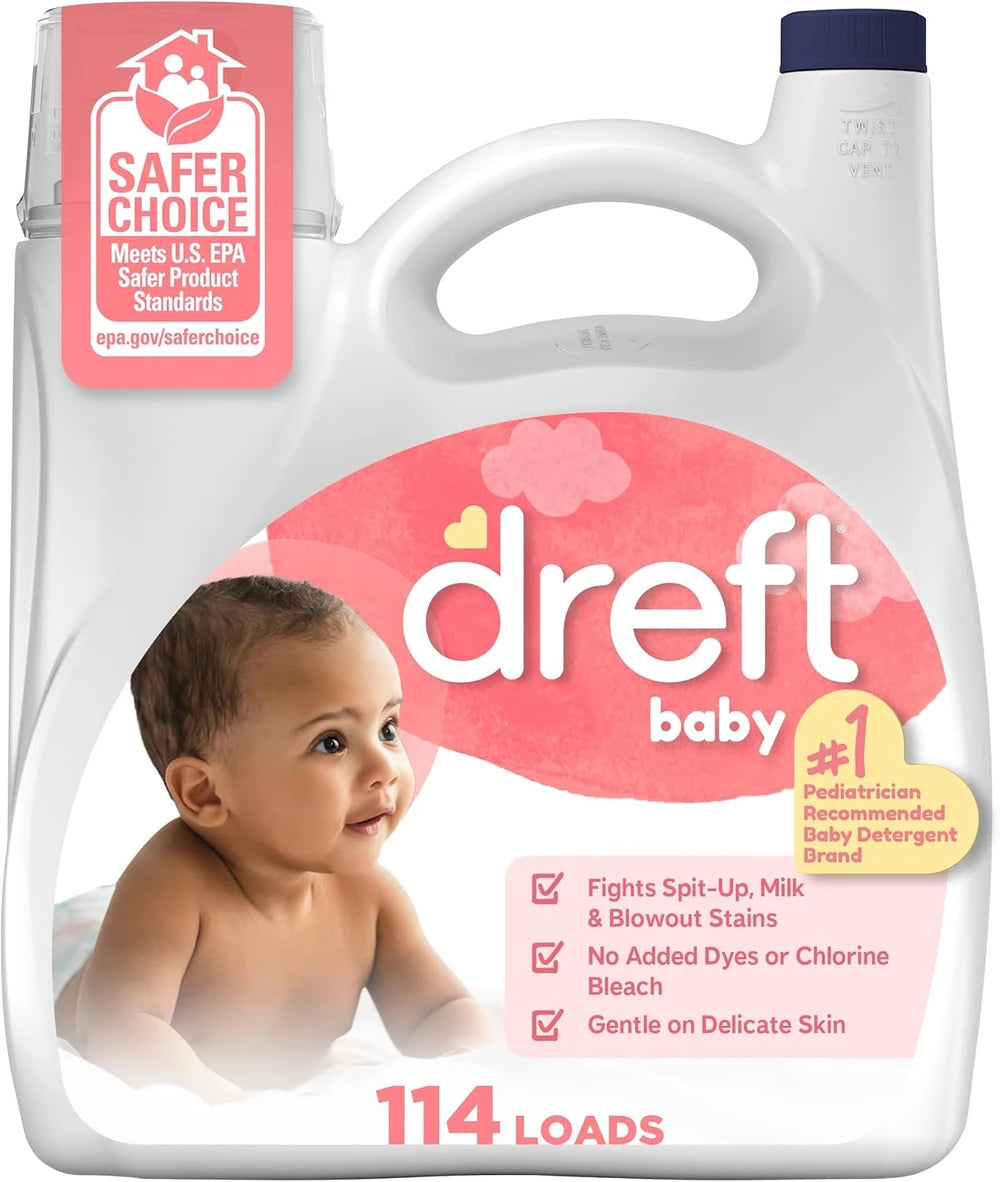 Dreft Baby Liquid Laundry Detergent, Gentle on Sensitive Skin Laundry Soap 150 fl oz 114 Loads