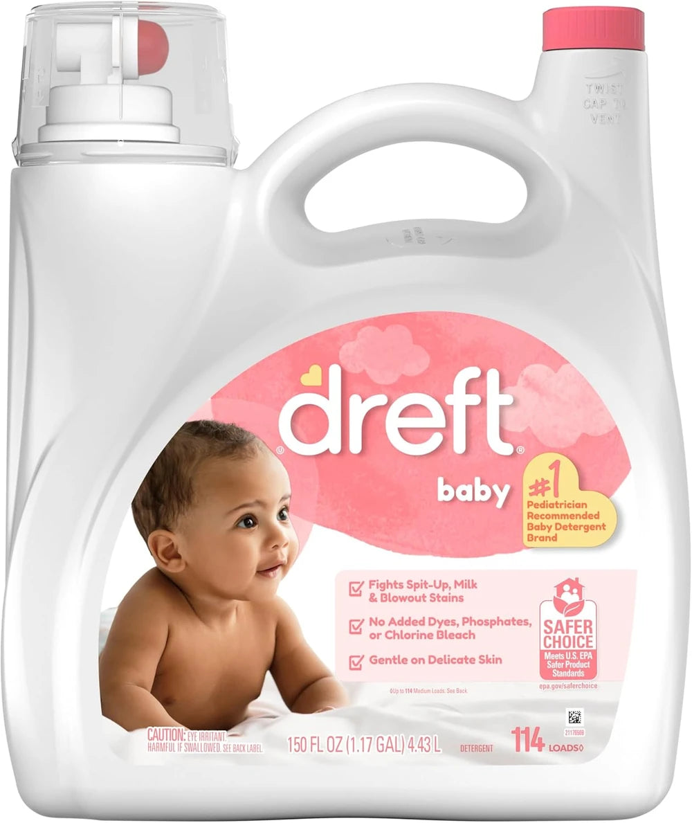 Dreft Baby Liquid Laundry Detergent, Gentle on Sensitive Skin Laundry Soap 150 fl oz 114 Loads
