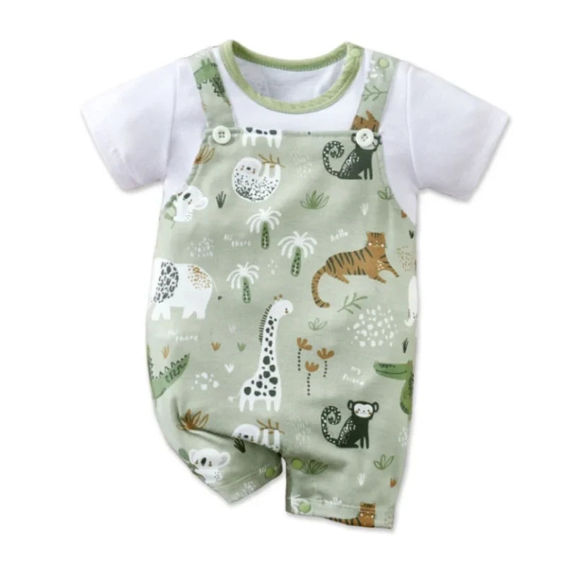 Two-piece romper featuring a cute zoo animal print