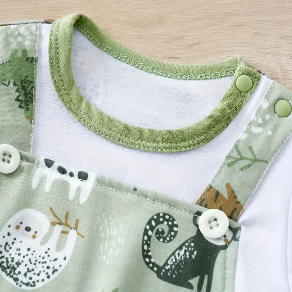 Two-piece romper featuring a cute zoo animal print