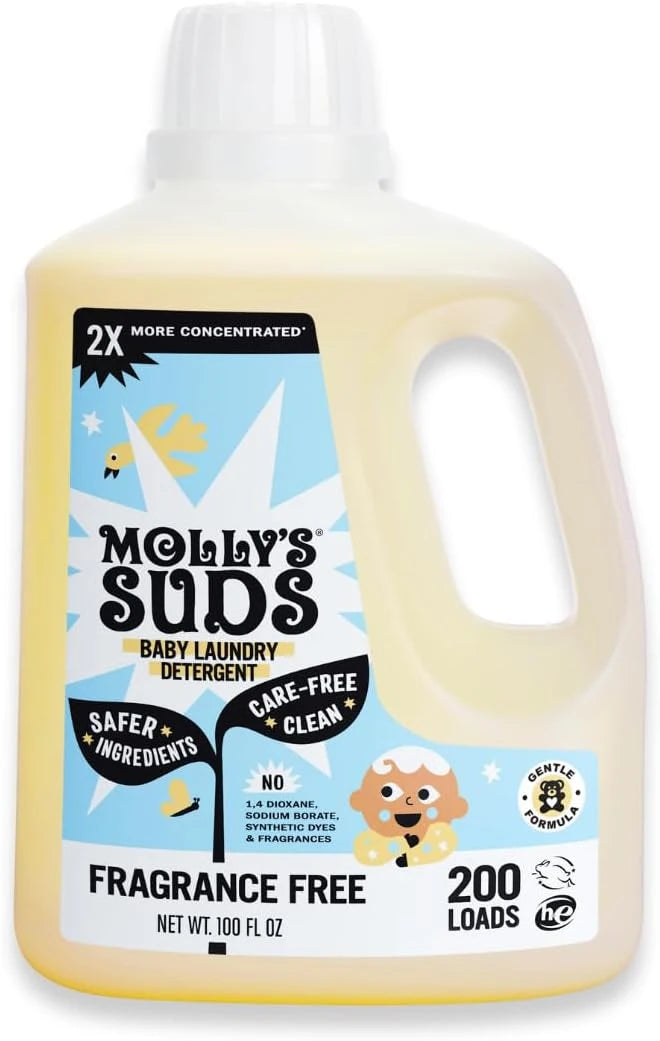 Molly's Suds Baby Laundry Detergent safely cleans formula