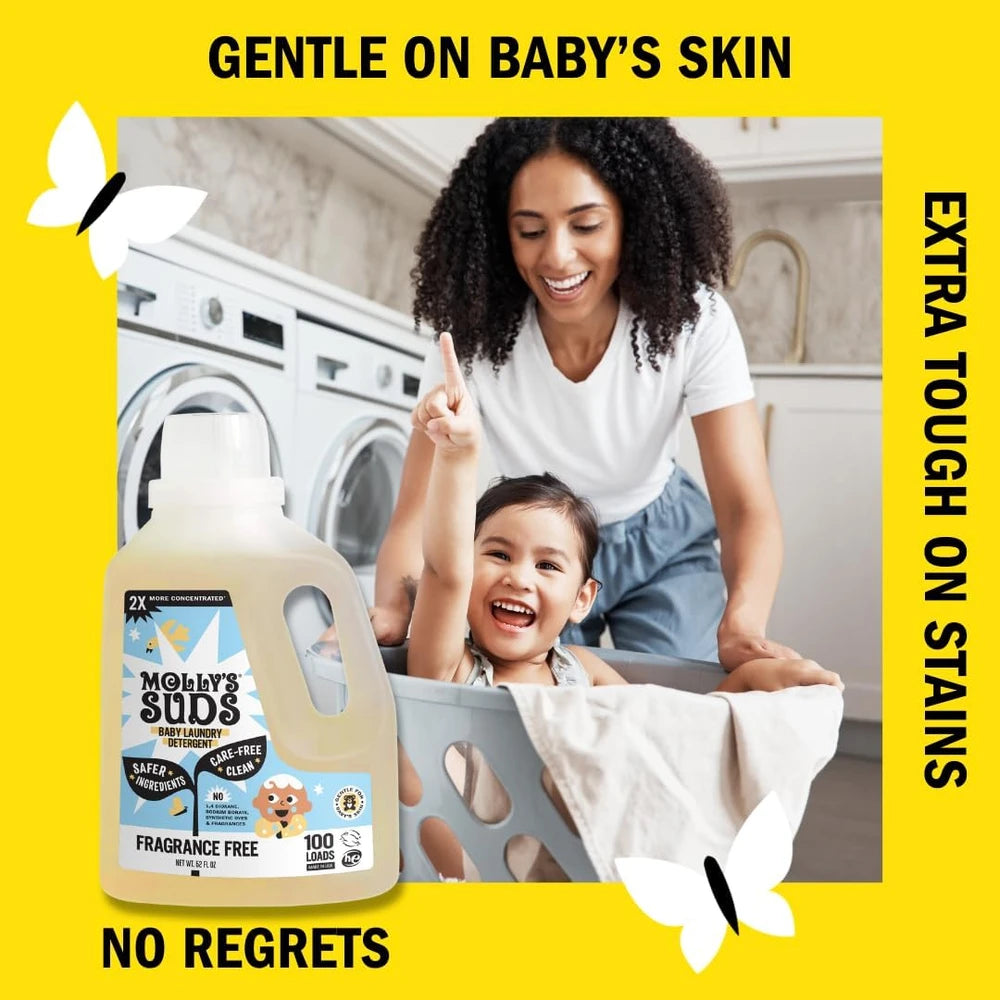 Molly's Suds Baby Laundry Detergent safely cleans formula