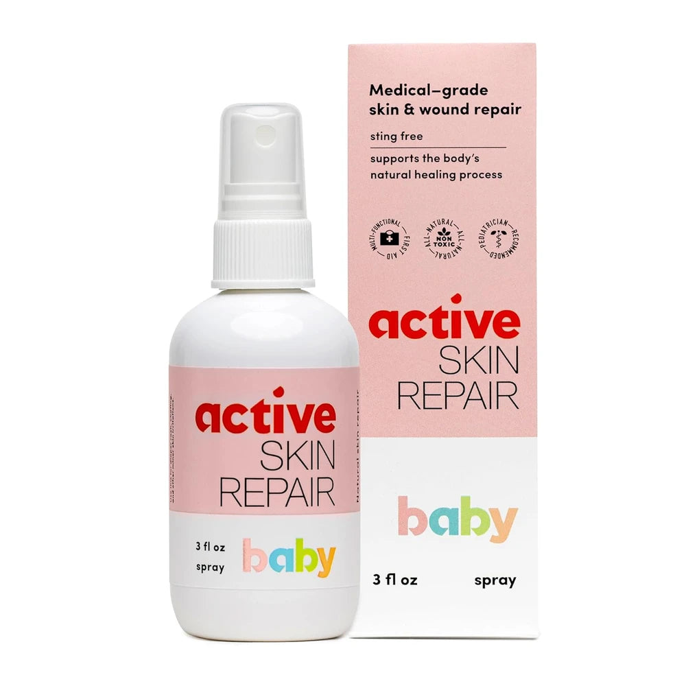 Baby Active Skin Repair Spray.  Gentle, non-toxic relief for diaper rash, eczema, and irritations.