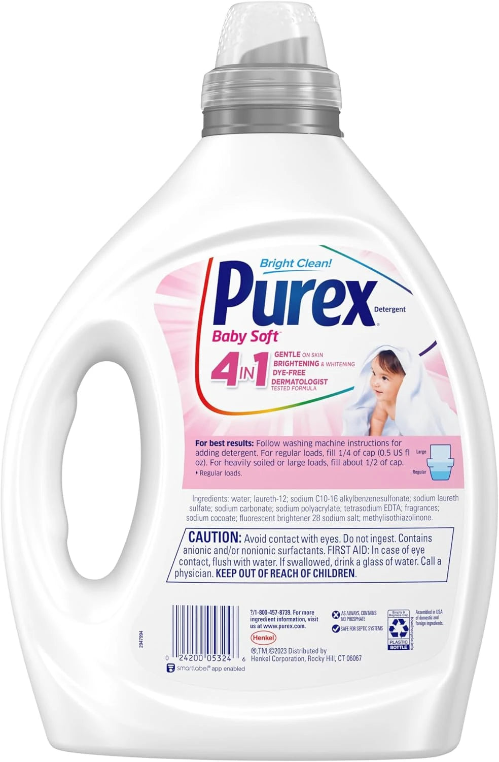 Purex Baby Soft Laundry Detergent. Hypoallergenic for sensitive skin 82.5 fl oz, 165 Loads
