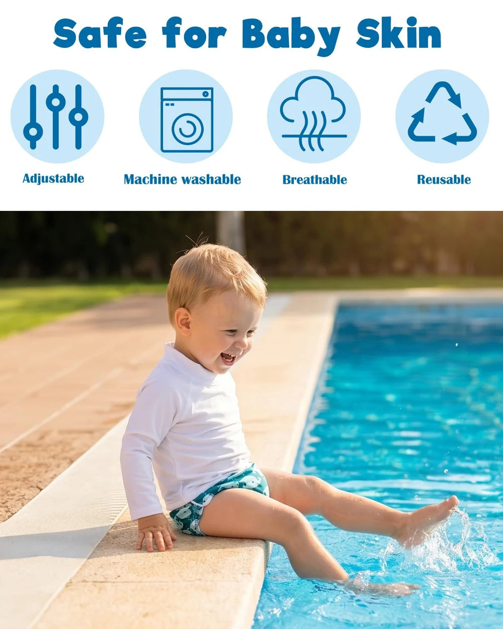 ISLAVIVA Swim Diapers 2pcs Reusable Baby Swim Diaper 9 Months-3T Adjustable Snap Washable Toddler Swimming Diaper for Pool Beach & Swim