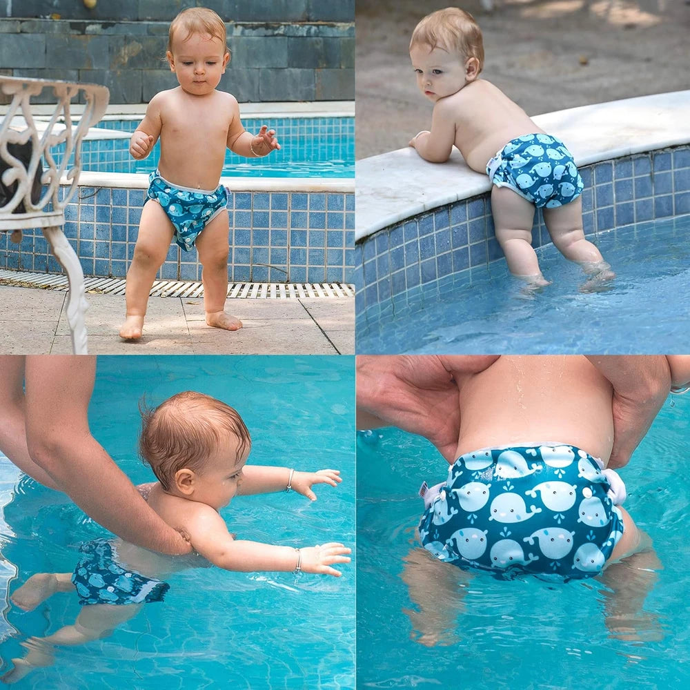 ISLAVIVA Swim Diapers 2pcs Reusable Baby Swim Diaper 9 Months-3T Adjustable Snap Washable Toddler Swimming Diaper for Pool Beach & Swim