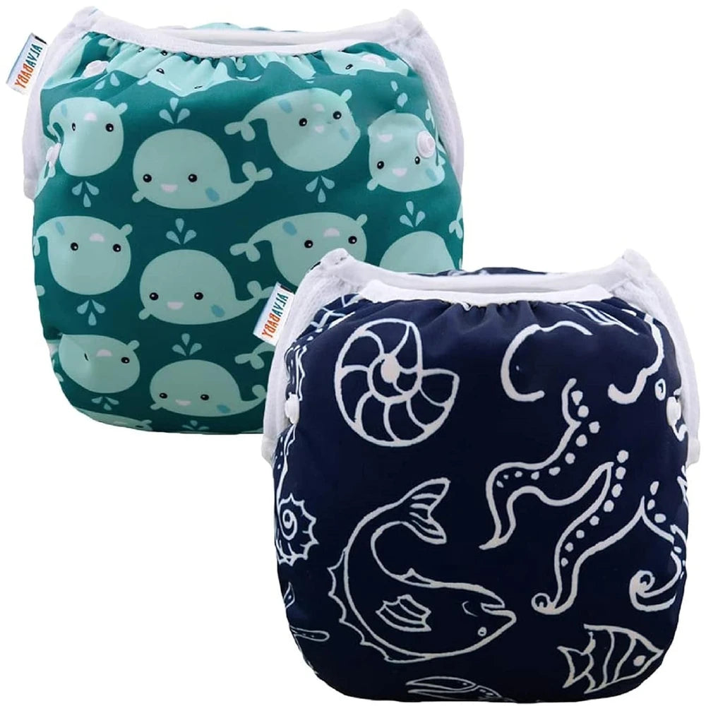 ISLAVIVA Swim Diapers 2pcs Reusable Baby Swim Diaper 9 Months-3T Adjustable Snap Washable Toddler Swimming Diaper for Pool Beach & Swim