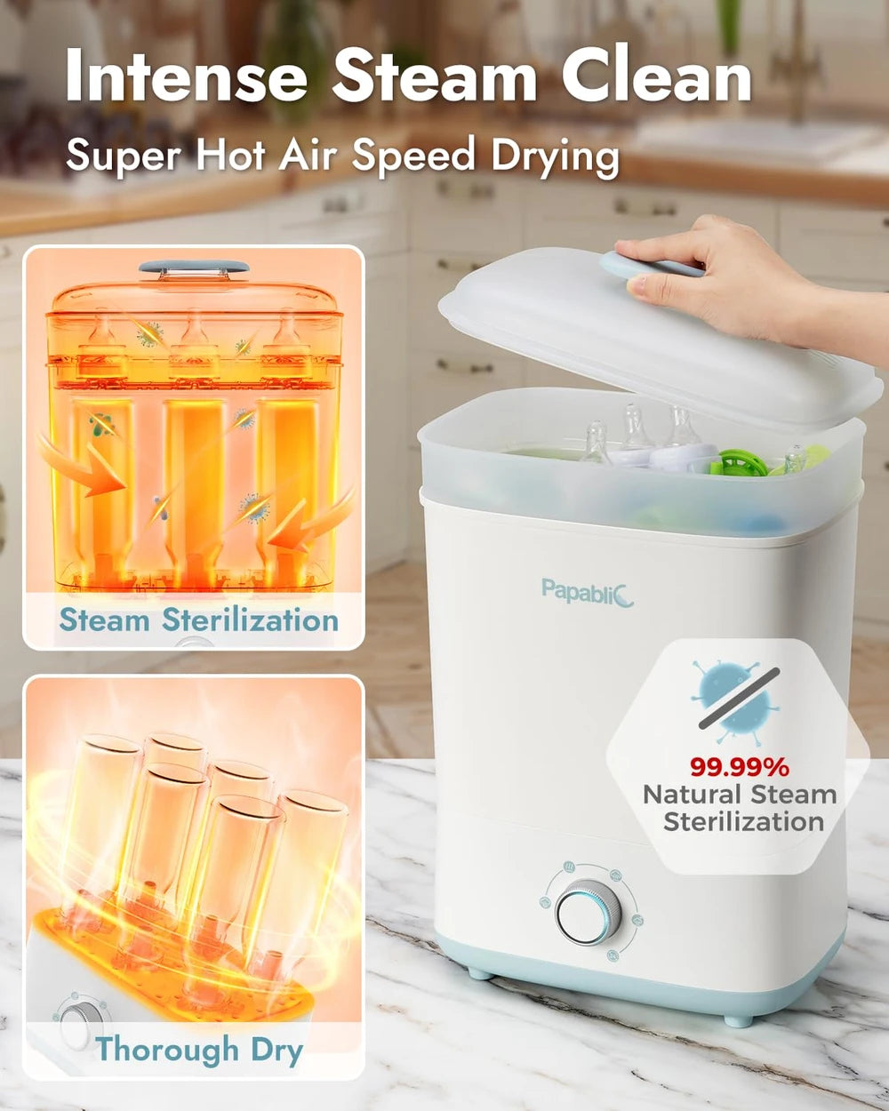 Papablic Baby Bottle Sterilizer and Dryer Pro, Large Capacity 10 Bottles