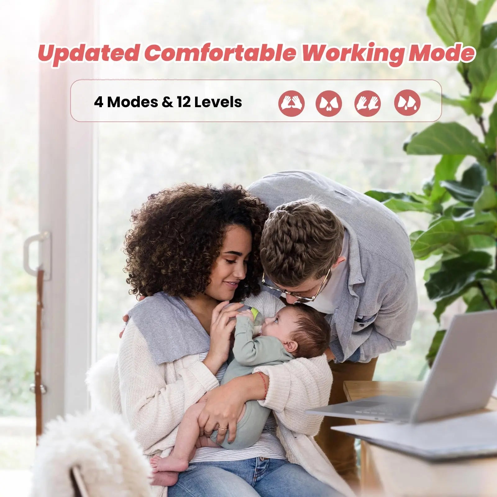 Saglve 08 Hands-Free Wearable Breast Pump, Portable Electric Breast Pump, 4 Modes and 12 Levels of Suction Adjustment, Silent and Leak-Proof Design, Comes with 27Mm Shield and 21/24Mm Suction Cups for Baby-Like Comfort