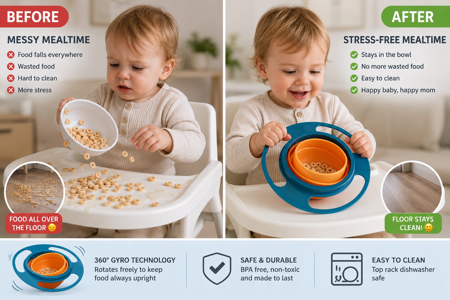 360° Spill-Proof Baby Bowl™ | No More Messy Mealtime
