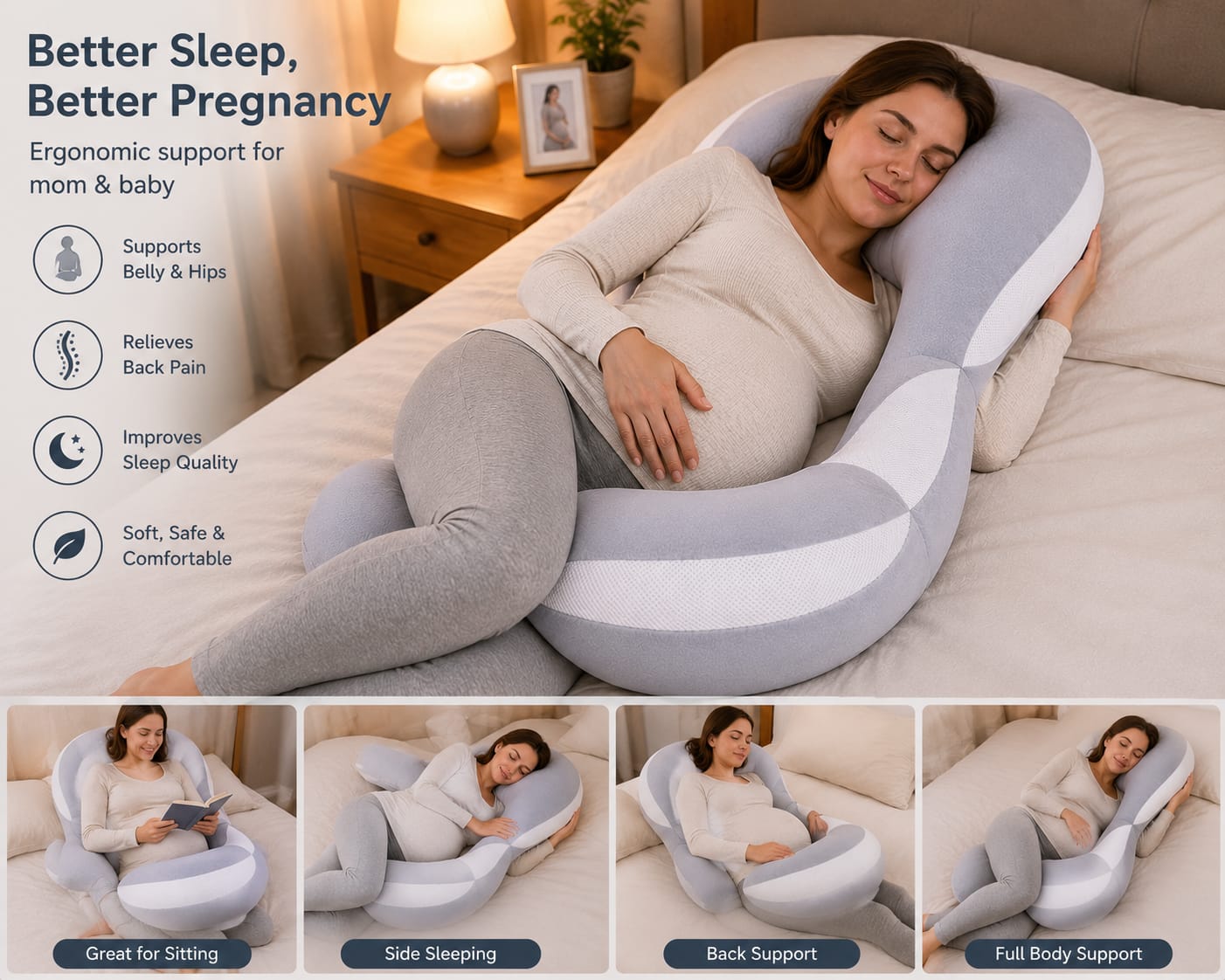 ComfortNest™ Pregnancy Support Pillow – Better Sleep For Moms-To-Be