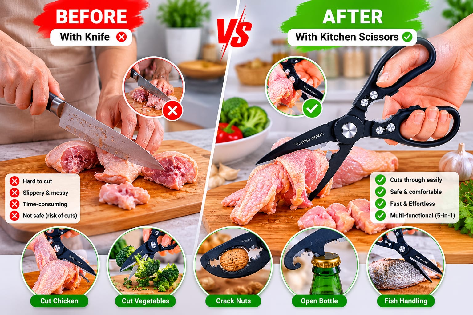 5-in-1 Heavy Duty Kitchen Scissors™ – Cut Faster, Cook Smarter