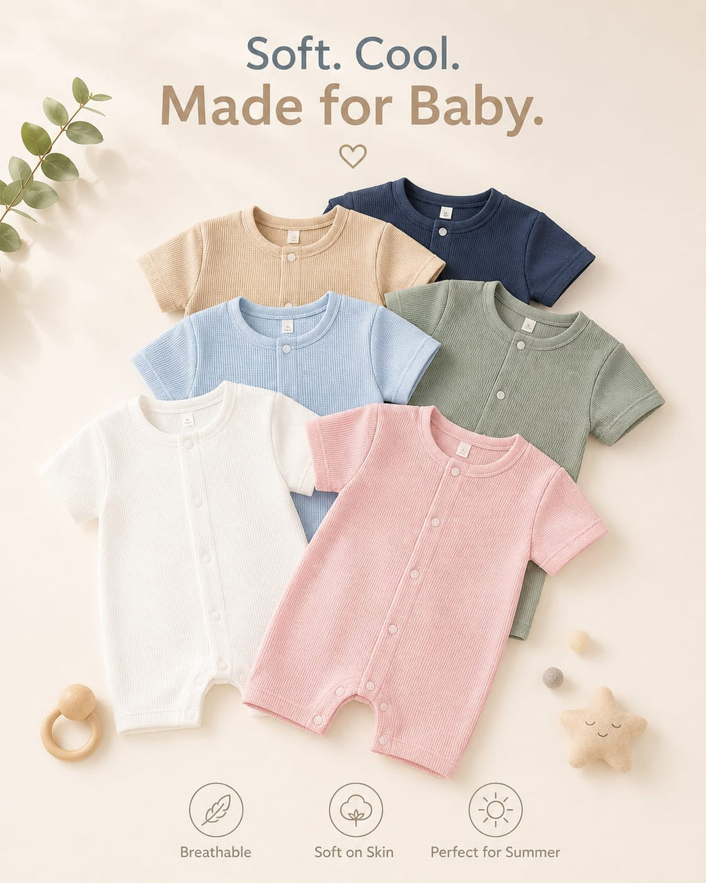 Breathable Baby Romper – Soft Cotton Mesh Jumpsuit for Newborn Boys & Girls