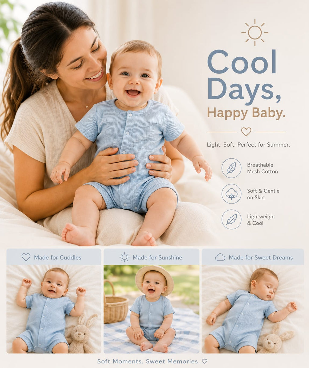 Breathable Baby Romper – Soft Cotton Mesh Jumpsuit for Newborn Boys & Girls