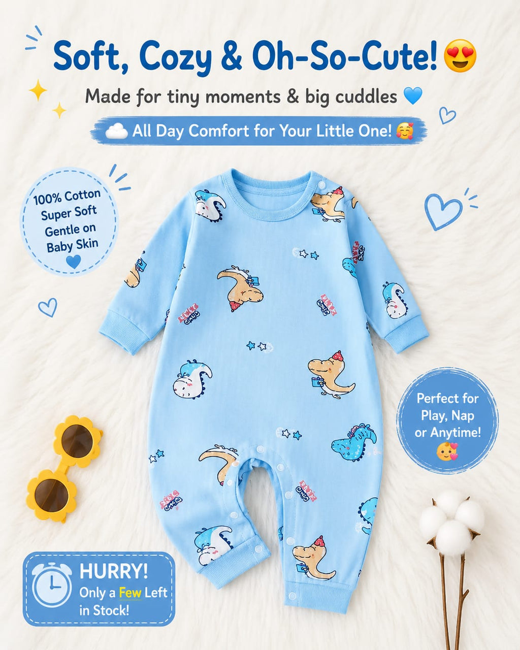 Baby Cotton Romper Set – Soft Long Sleeve Newborn Outfit for Boys & Girls (0-18M)