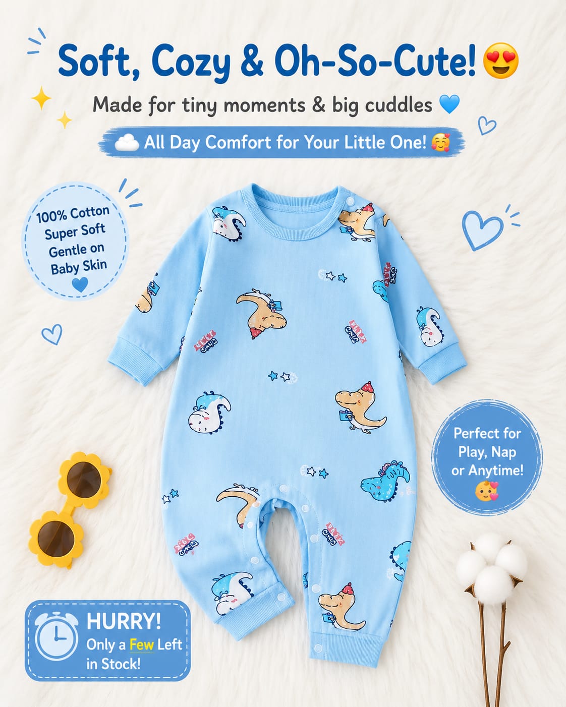 Baby Cotton Romper Set – Soft Long Sleeve Newborn Outfit for Boys & Girls (0-18M)