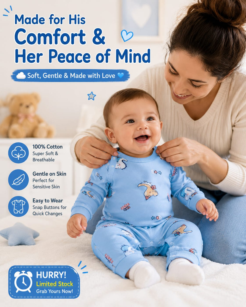 Baby Cotton Romper Set – Soft Long Sleeve Newborn Outfit for Boys & Girls (0-18M)