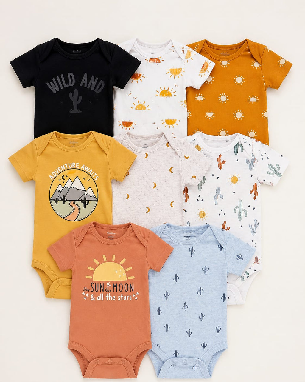 8-Pack Soft Baby Bodysuits Set – Cute Unisex Newborn Onesies for Boys & Girls