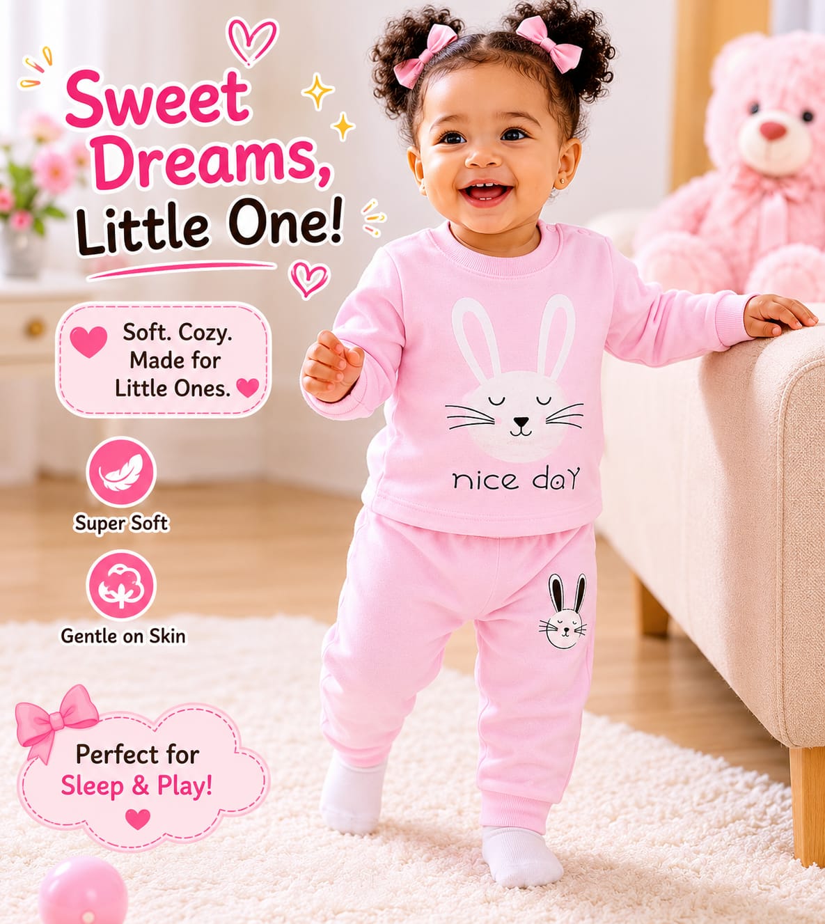 Cute Bear Toddler Pajama Set – Soft Cotton Long Sleeve Sleepwear for Boys & Girls