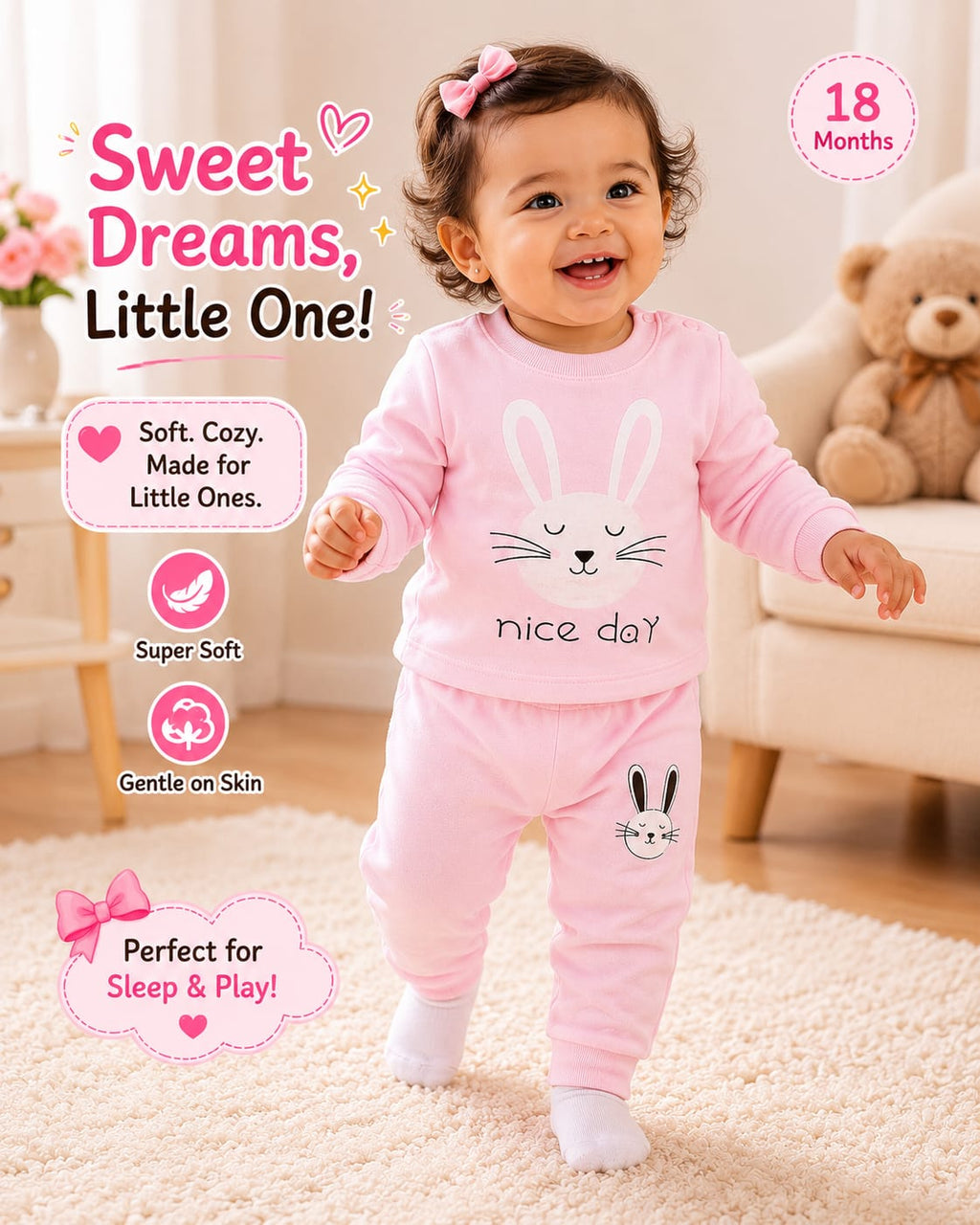Cute Bear Toddler Pajama Set – Soft Cotton Long Sleeve Sleepwear for Boys & Girls