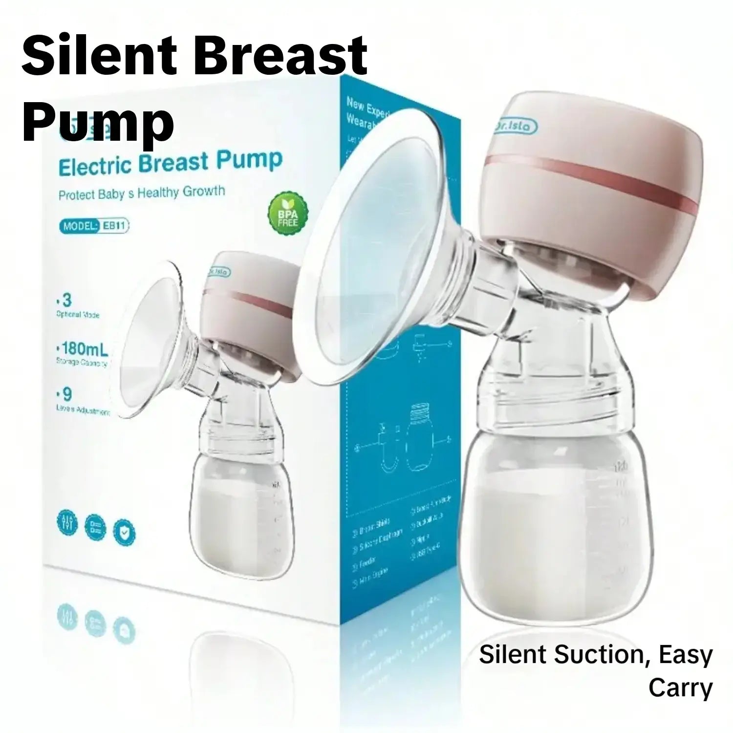 Electric Silent Breast Pump Massager, Automatic Pumping System, Rechargeable Portable Baby Breastfeeding Collector, Unisex, 180ML Volume Capacity, Wearable Breast Pumps