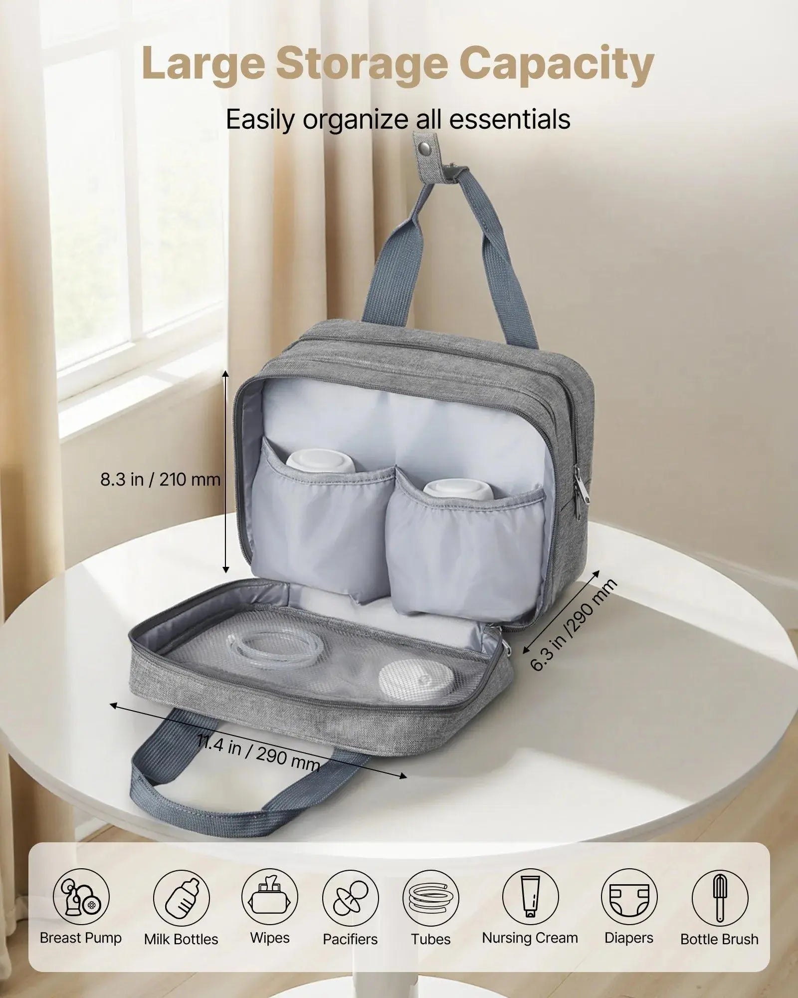 【Summervibes】Vevor Wearable Breast Pump Bag, Breast Feeding Bag with Ice Pack, Fits for M5/M6, Pumping Accessories & Breastmilk Storage, Portable Pump Carrying Case for Work, Travel & Family Use, Grey